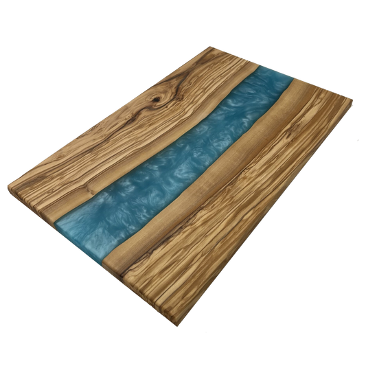 Olive Wood Epoxy Cutting Board (Electric Blue)