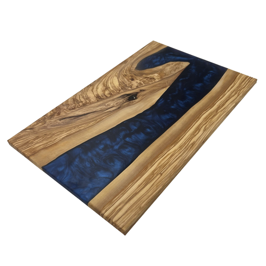 Olive Wood Epoxy Cutting Board (Pacific Blue)