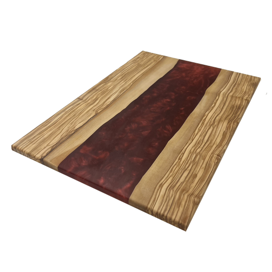 Olive Wood Epoxy Cutting Board (Scarlet)